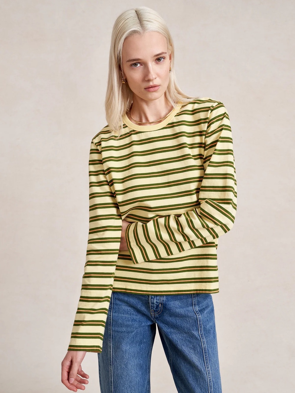 La Ligne Striped Long Sleeve Boyfriend Tee butter/cactus new nvr worn sz lrg!